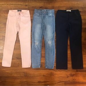 Girls Denim Blue Jean, Pink Jeggings, Navy Blue Pant Bundle
Distressed
Rockstar